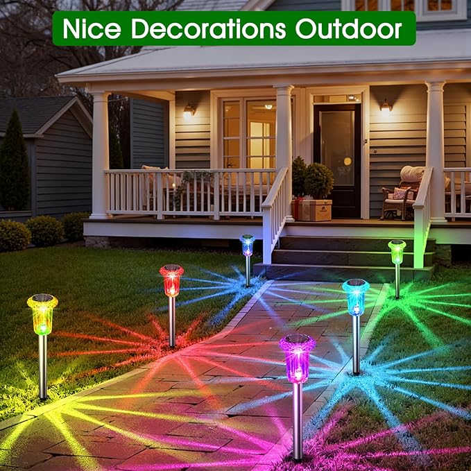 Eyrosa Solar Outdoor Lights, 15 Pack Solar Pathway Lights Outdoor Waterproof, Stake Lighting for Garden Yard Path Walkway Driveway Patio Lawn Decor,Color Changing