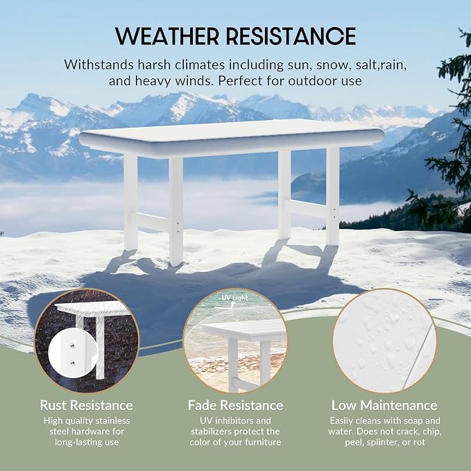 WestinTrends Ashore Outdoor Modern HDPE 66" Wide Rectangle Patio Dining Table for 6, White