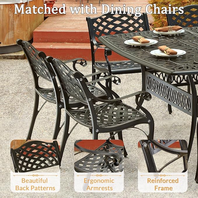 9 Piece Outdoor Patio Dining Set for 8, Cast Aluminium Large Square Dining Table & 8 Dining Chairs, Umbrella Hole, Patio Furniture Set for Garden Porch Poolside, Dark Bronze