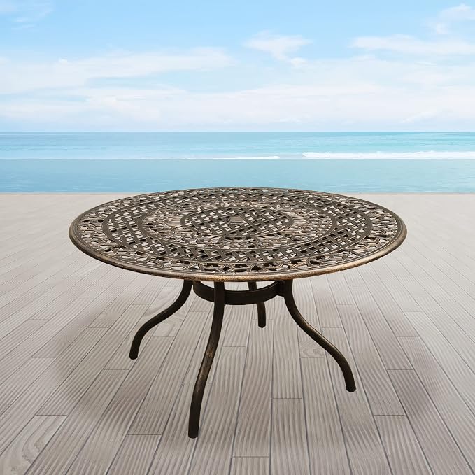 Oakland Living Ornate Outdoor Mesh Aluminum 48-in Bronze Round Patio Dining Table