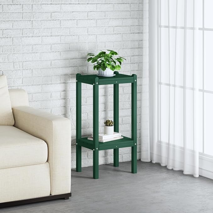 Costaelm Outdoor Side Table, 2-Tier Small Patio Coffee Tables for Outside, Outdoor End Tables for Patio, Adirondack Side Table for Outside, Outside Table for Pool, Porch, Garden, Dark Green