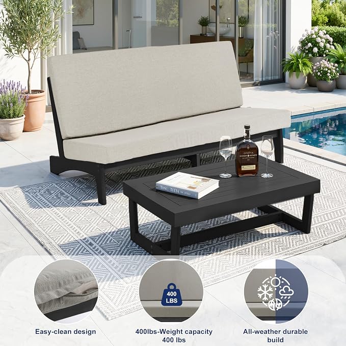 Pia Ricoo 1-Piece Patio Furniture Set, Outdoor Loveseat with 4.5-Inch Thick Cushions, All-Weather Outdoor Sofa for Backyard, Deck, Lawn - Light Camel/Dark