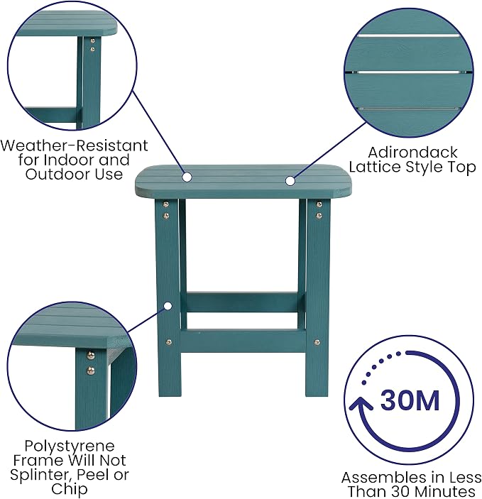 EMMA + OLIVER Hammond Adirondack Side Table - Sea Foam Finish - Durable Polyresin Construction - Suitable for Indoor/Outdoor Use - UV Resistant