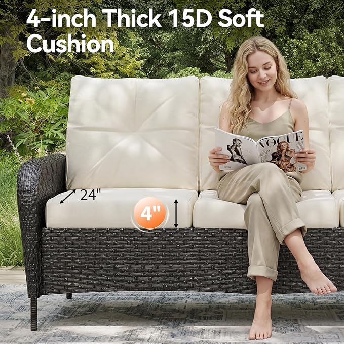 Aoxun 10-Piece Patio Furniture Set with 44'' Fire Pit Table, Luxury Outdoor Patio Furniture Set with 360° Swivel Chairs, Patio Conversation Set for Backyard, Poolside & Garden, Black/Beige
