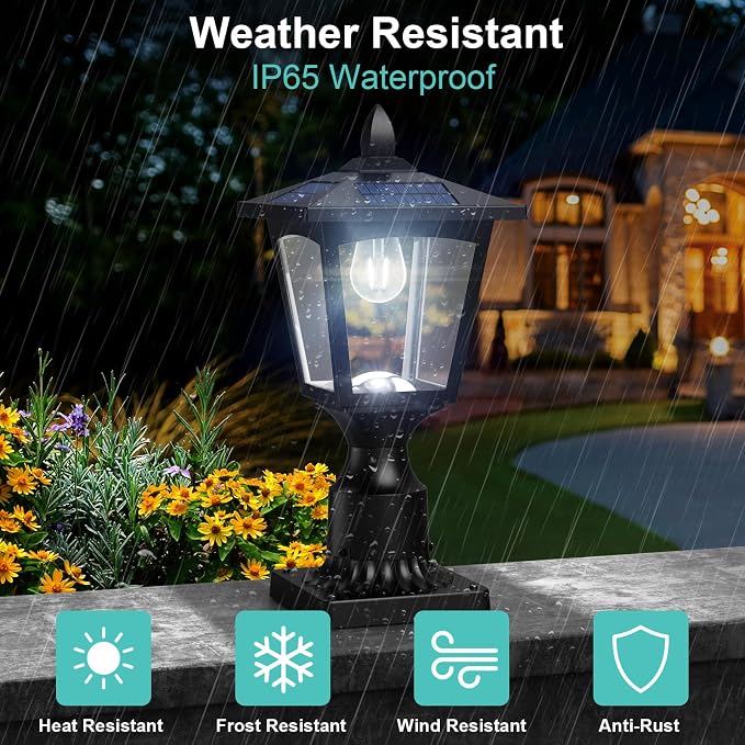 Solar Post Lights, 6000K Dusk to Dawn Solar Lamp Post Light with Pier Mount Base, Solar Post Lights Outdoor Waterproof for Garden Yard Landscape Pole Pillar, Outside Decorative Lamp(Cool White)