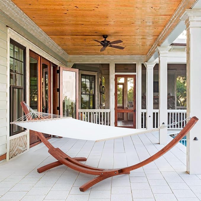 ECOTOUGE 12 FT Wooden Hammock with Stand, Outdoor Hammock with Wood Stand for Single Person Heavy Duty Hammock and Stand for Outside Backyard, Balcony, Porch, Patio, Garden, 330 lbs Capacity, White
