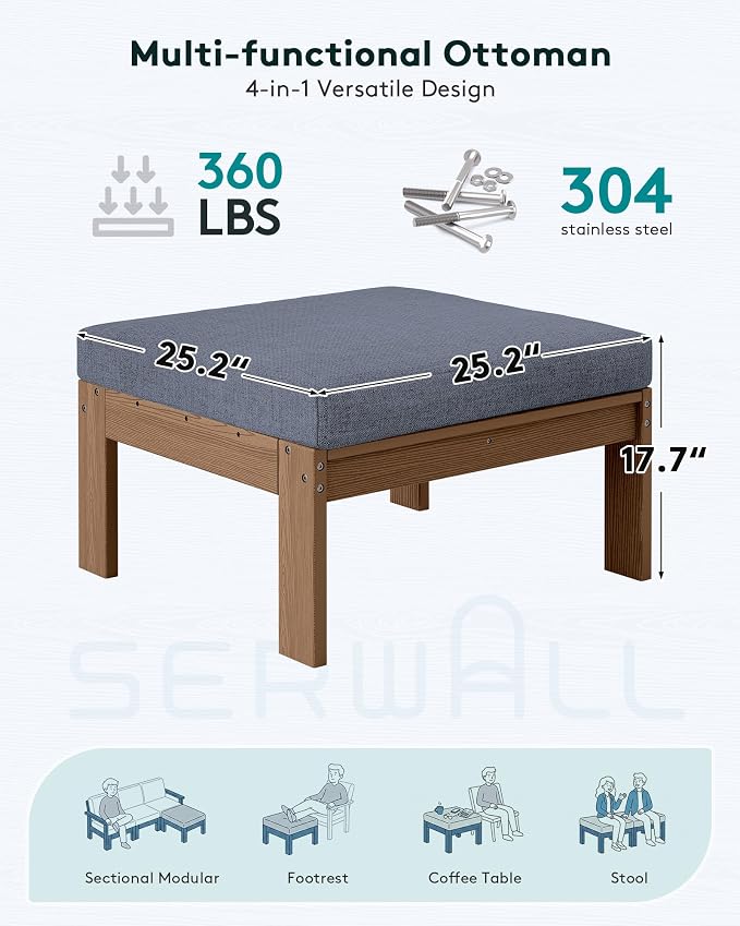 SERWALL HDPE Outdoor Ottoman with Cushions