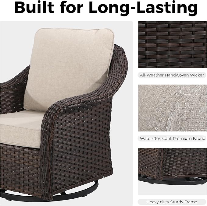 7 Piece Patio Wicker Conversation Set, All-Weather Use Outdoor Wicker Sofa with 4 PE Rattan Ottomans,4 Swivel Chair, Ideal for Porch, Backyard, Balcony, Poolside, Beige