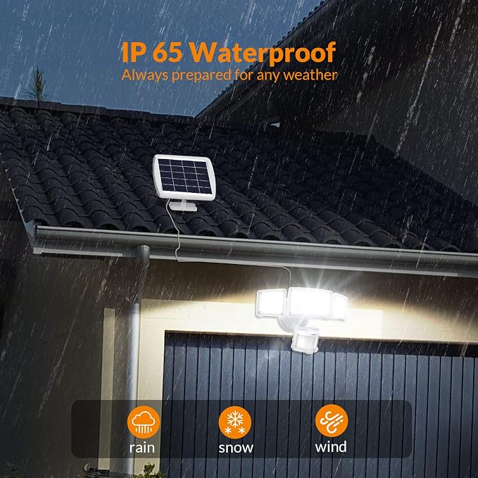 LEPOWER Solar LED Security Lights, PIR Motion Sensor Outdoor, 1600LM, Yard | 5500K Daylight, 72FT180° Motion Sensor Flood Light, 3 Adjustable Head, Easy Install, IP65 Waterproof for Porch, Patio, Garage
