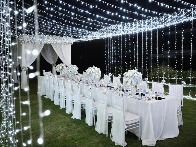 Solhice LED Curtain Lights Outdoor 20ft x10ft Cool White, 600 LED String Lights Backdrop Indoor Plug in, Twinkle Lights for Outside Backyard Wedding Bedroom Décor (Not Connectable)