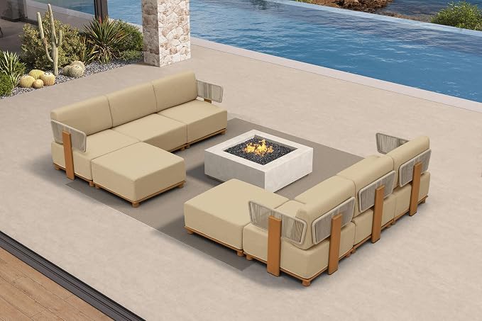 PURPLE LEAF Patio Furniture Set Modular L-Shaped Outdoor Sectional Sofa with 11" Thick Olefin Cushion 8-Piece Outdoor Conversation Set with Ottomans for Backyard Garden Poolside, Beige