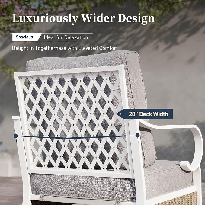 SUNSHINE VALLEY 6 Piece Metal Outdoor Patio Furniture Set, Patio Conversations Set 3-Seater Couch, 2-Seater Sofa, 2 Swivel Sofa with 5.75" Thick Cushion and Coffee Table White Backyard Furniture, Gray