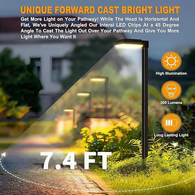 Bobcat Solar Pathway Lights Super Bright 300 lumens with 2-in-1 Warm White and Daylight Modes, Black LED Solar Lights Outdoor Waterproof for Path, Sidewalk, Driveway or Walk Way Light (6 Pack)
