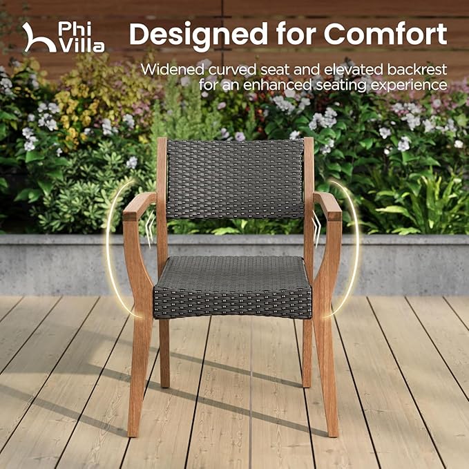 PHI VILLA Outdoor Dining Set for 8, Expandable Acacia Wood Table & Chairs | 9pc teak patio furniture set. Large farmhouse set for deck, porch, backyard