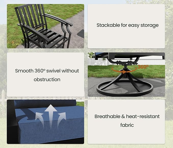 9 Pieces Outdoor Patio Dining Set,Patio Table and Chairs Metal Outdoor Patio Furniture Set with Umbrella Hole,Dining Table Set with 8 Swivel Chairs for Deck,Backyard and Garden,Navy Blue