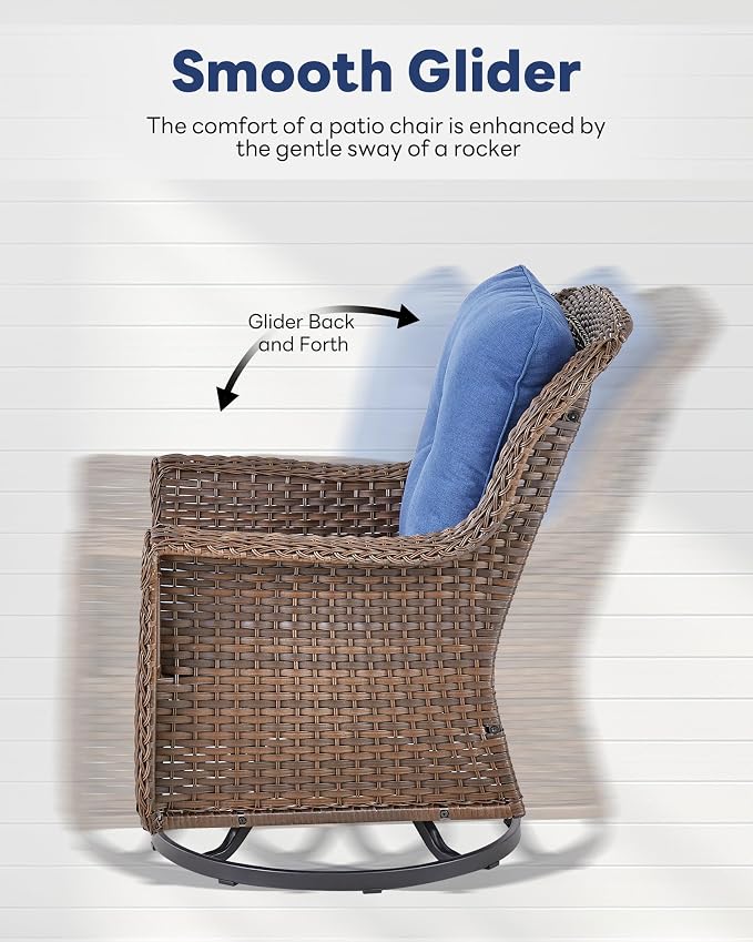6 Pieces Wicker Patio Conversation Sets-Swivel Patio Chairs with Outdoor Sofa Outdoor Patio Furniture Set for Patio Deck Porch Garden Backyard-Brown/Blue