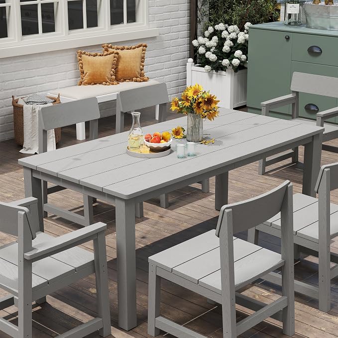 Jocoevol Patio Dining Chair Set of 2 Outdoor HIPS Patio Chair All Weather with Wide Seat and Curved Backrest, Armless Chairs for Outside Backyard/Garden/Pool/Porch/Deck 300lbs Capacity, Grey