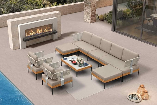 PURPLE LEAF Patio Furniture Set Outdoor Conversation Sets with Fade-Resistant Cushions and Pillows 10 Pieces Aluminum Modern Wicker Sofa Chairs for Balcony Yard Garden, Taupe