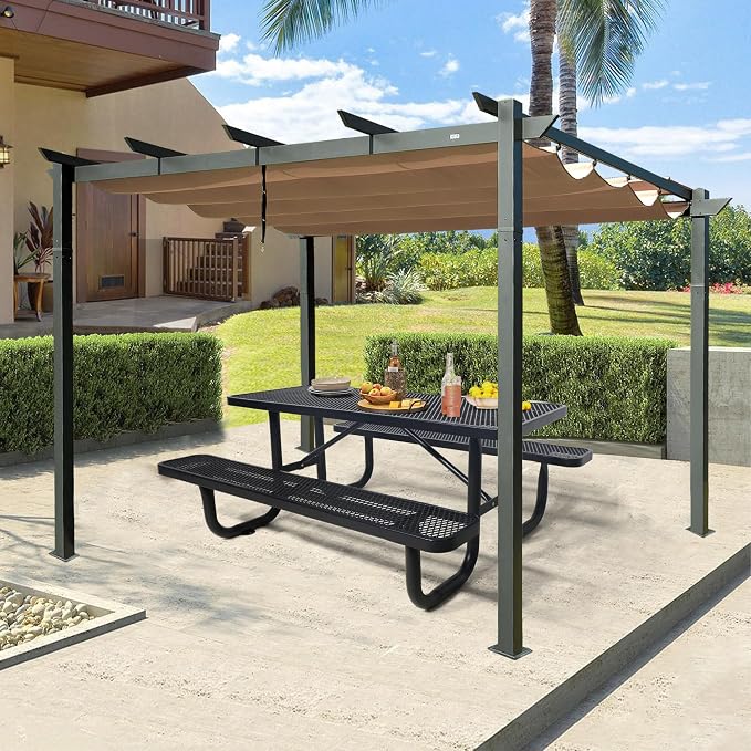4FT & 6FT Outdoor Picnic Table, Rectangle Metal Picnic Table with Benches, Heavy-Duty Steel for Patio Garden Park Camping - Commercial & Residential Use, Weather Resistant, Easy Assembly (4FT)