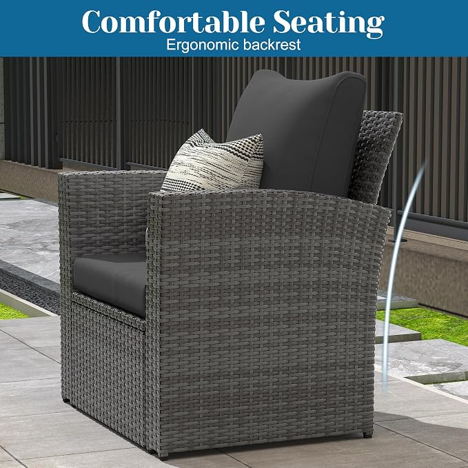 Solaste 4 Piece Outdoor Patio Furniture Set, Outdoor Sectional Sofa with Tempered Glass Coffee Table and Cushions, Wicker Rattan Patio Set for Backyard, Front Porch, Balcony, Black