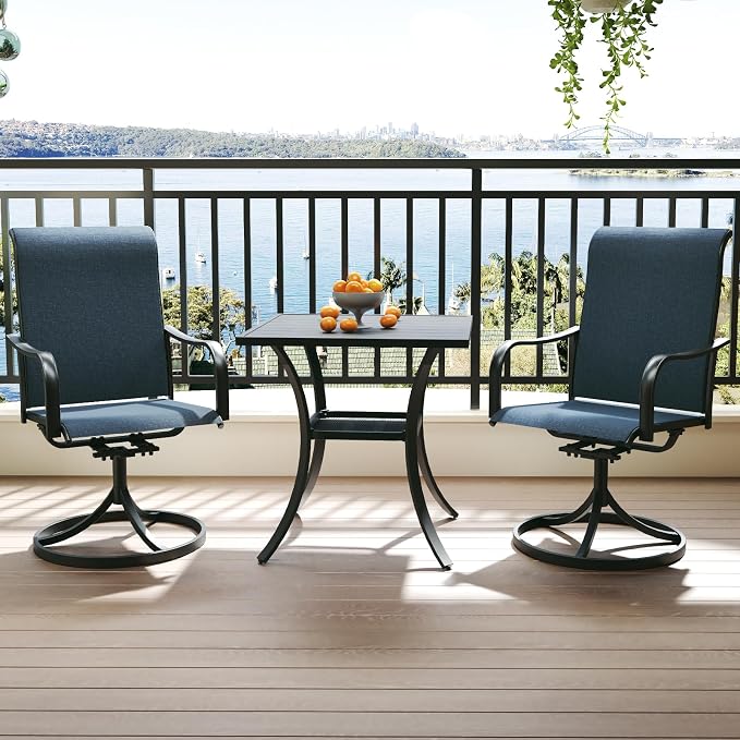 Anmutig 27.5 Inch Square Outdoor Metal Table for 2, Patio Bistro Table with Curved Legs, All Weather Slatted Table for Lawn, Garden, Balcony, Deck, Black