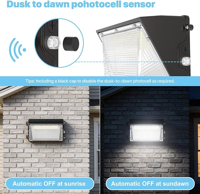 HYPERLITE 70W LED Wall Pack with Dusk-to-Dawn Photocell, Ideal Adjustable Security Lights Outdoor for Barn Yard Garage Shop Factory ETL Listed