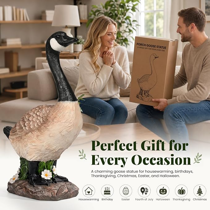 GIGALUMI 19" Large Porch Canada Goose Statue, Durable Resin Garden Decor, Hand-Painted Animal Sculpture Indoor Outdoor, Patio Lawn Yard Art Ornaments, Birthday Housewarming Gift for Women Mom Grandma