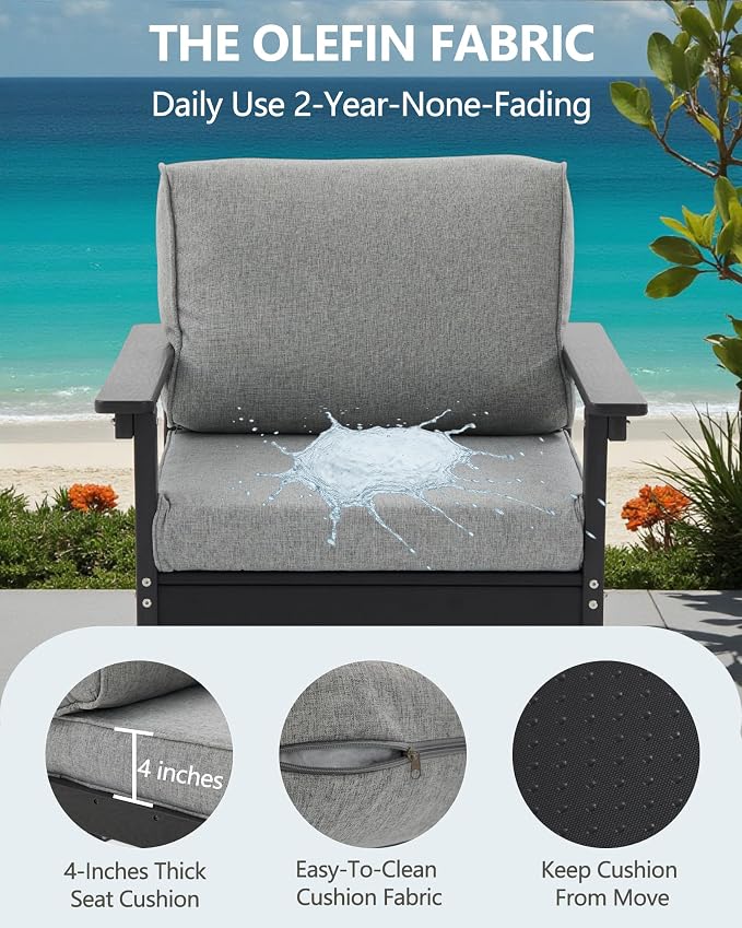 HDPE Outdoor Patio Furniture Set, 6-Piece Sofa Set with 3-Seat Couch, 2 Armchairs & Coffee Table, Weatherproof Conversation Set with Cushions, All-Weather Waterproof, for Garden, Porch & Backyard