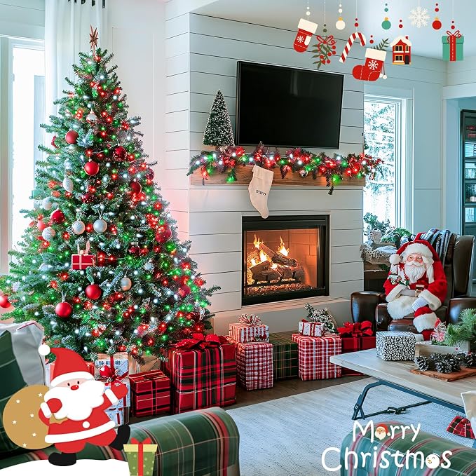 JMEXSUSS Connectable Red White and Green Christmas Lights | 8 Modes 100 LED Twinkle String Lights Indoor, Clear Wire Plug-in Xmas Lights Outdoor Waterproof