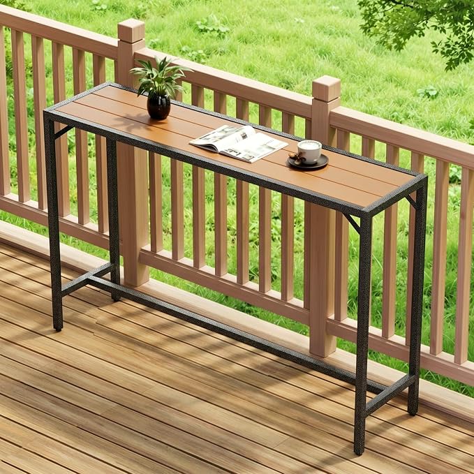 TLSUNNY Outdoor Bar Table, 55" Patio Counter Height Table, High Top Furniture w/HDPE Top, E-Coating & Hammer-Finish Frame, Adjustable Foot, All Weather for Hot Tub,Balcony,Poolside,Kitchen