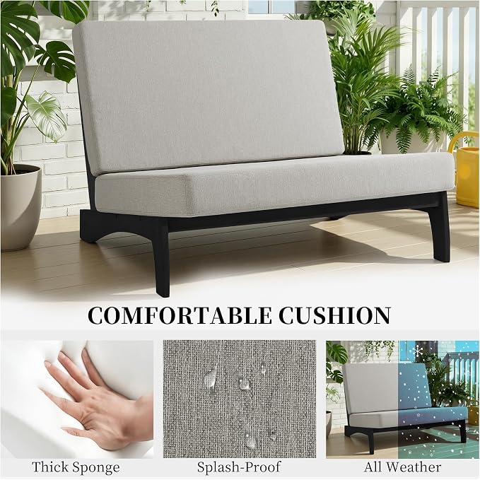 4 Piece Teak Outdoor Patio Frutnire Set, 5 Seater Patio Conversation Sets with Thick Cushions, Outdoor Sectional Furniture with Coffee Table - Light Camel