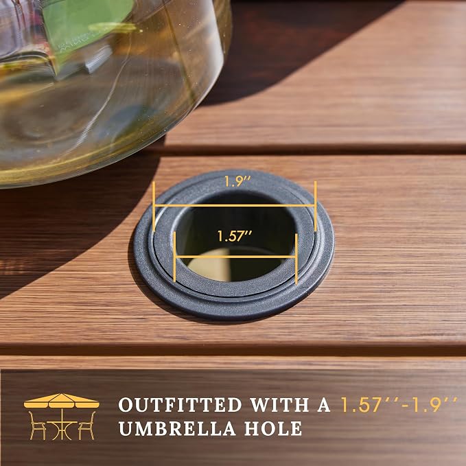 VICLLAX 35.5" Round Outdoor Bar Table, Bar Height Patio Table with Adjustable Umbrella Hole for Balcony, Walnut Wood-Like