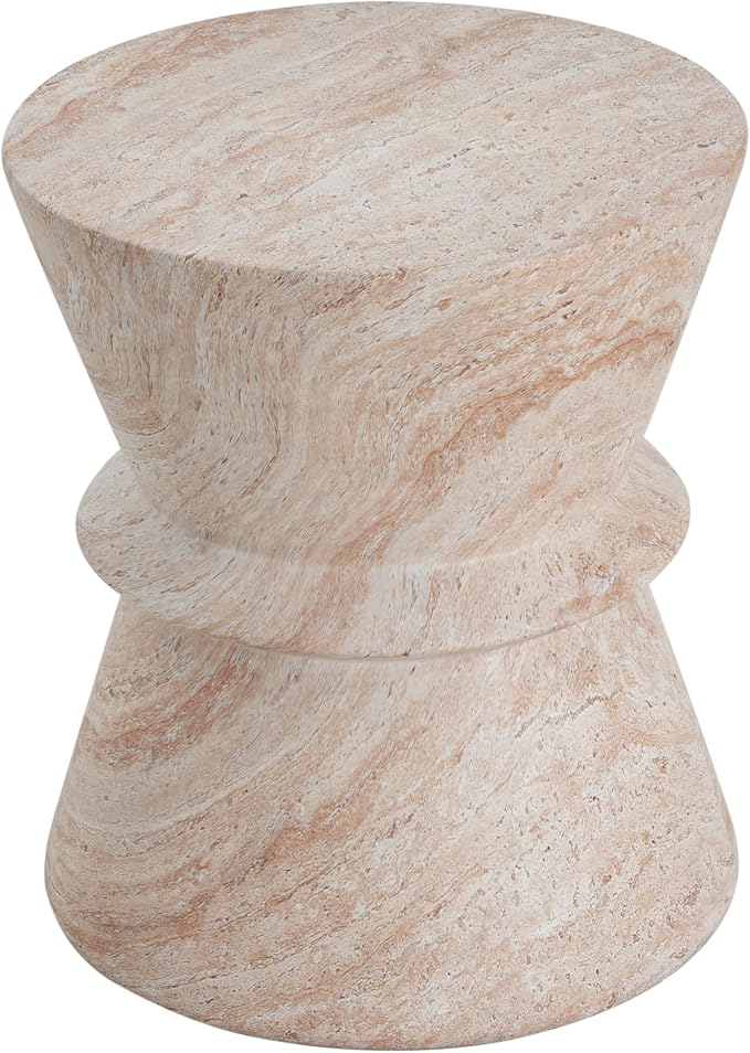 Outdoor Side Table 15.5" Hourglass Shape Concrete Side Table, Patio Tables for Outside Decorative Garden Stools, No Assembly Accent Table for Patio Porch Living Room, Beige