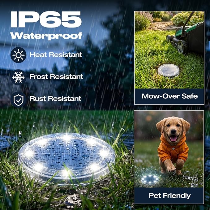 Mini Solar Ground Lights, 2 Pack 2.2 Inch Solar Lights Outdoor Waterproof, Upgraded LED Flat Landscape Lighting for Outside Pathway Garden Patio Yard Driveway,Cold White