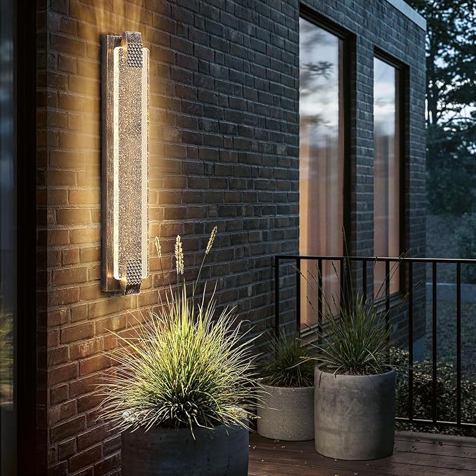 camuucci Dusk to Dawn Outdoor Wall Light,Sparkling Glow Porch Sconce | IP65 Waterproof Exterior LED Wall Light,Bubble Acrylic Design,31.1-Inch Front Door Light for Porch Patio,Bronze