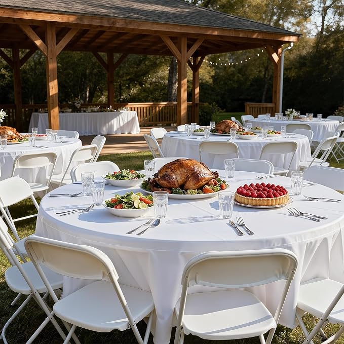 Magshion 48" Round Folding Table 4 Feet Plastic Bi-Folding Commercial Dining Event Table for Indoor Outdoor Camping Picnic Party, White, 10 Pack
