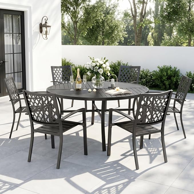 Sophia & William 7 Pc Round Outdoor Dining Set, 54" Metal Table w/ 6 Chairs | Perfect for Patio, Deck, Yard, Porch. Outdoor Dining Set for 6, 7 Piece Metal Patio Furniture Set