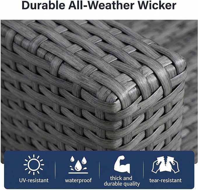 5 Pieces Patio Furniture Set, PE Rattan Patio Set with Soft Cushions & Side Table,All Weather Outside Furniture with Ottoman for Porch, Garden, Backyard