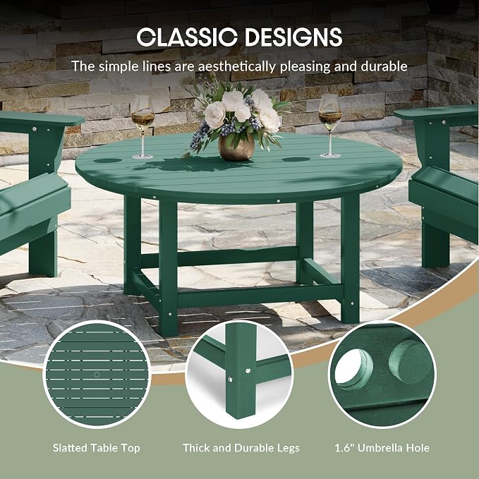 WestinTrends Malibu Low Outdoor HDPE Round Patio Coffee Table, Dark Green