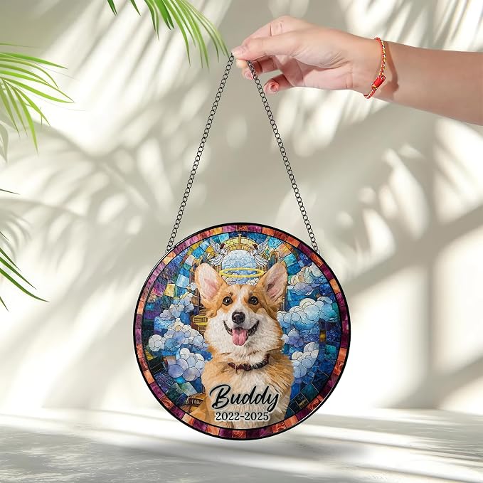 Personalized Pet Memorial Gifts for Dogs and Cats – Custom Pet Suncatcher Keepsake – Loss of Pet Sympathy Gift – Stained Glass Dog Memorial Ornament – Pet Remembrance Gift