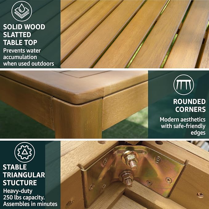 Acacia 7 Pieces Outdoor Dining Set for 6-Person, 63" L Classic Rectangular Table & 6 Handwoven Rope Chairs - Eucalyptus Grandis Solid Wood, Weather Resistant Patio Furniture Set, Natural