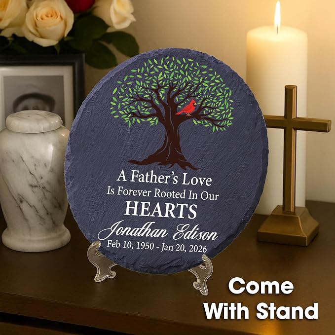 Personalized Memorial Garden Stone for Loss of Loved One, Garden Stones in Memory of Dad Mom, Sympathy Gift, Weatherproof Outdoor Memorial Plaques Stones for Grave, Remembrance Natural Stone