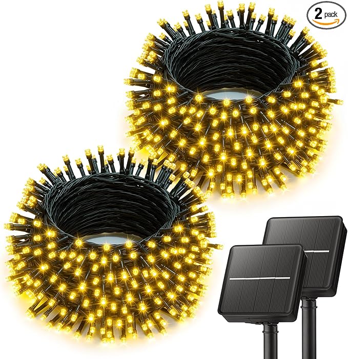 Brightown 2 Pack Solar String Lights Outdoor Waterproof, 80 FT 200 LED | Solar Powered Christmas Lights with 8 Modes, Auto On/Off, Patio Lights for Outside Tree Garden Party Decor (Warm White)