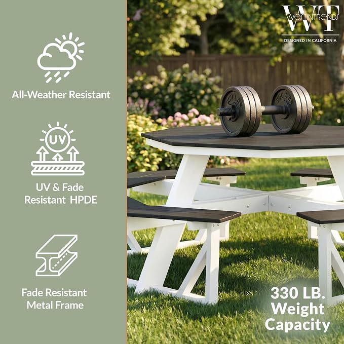 WestinTrends Outdoor 48" HDPE 8-Person Patio Octagon Picnic Table, Gray