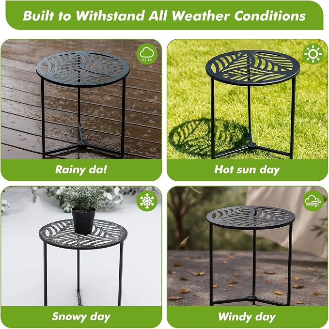 Extra-large Metal Side Table 17.7 Inches Heavy-duty Black Outdoor Patio Garden End Table Round Accent Corner Stand for Small Space Weather-resistant Coffee Table for Balcony Porch Plant Stand, Black