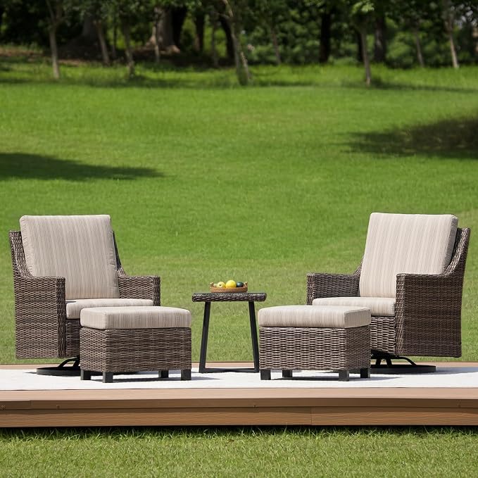 Wicker Patio Conversation Set, Outdoor Patio Furniture Set with Deep Seating, Wide Armrests & Thick Cushions, All-Weather Outdoor Furniture Set for Patio, Porch, Deck & Backyard