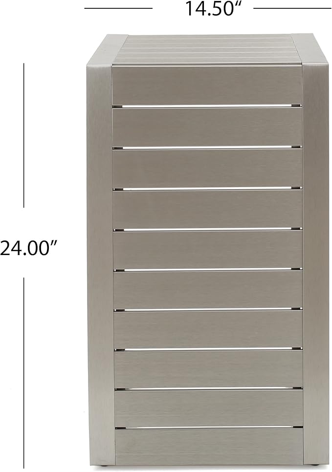 24" H Aluminium Silver Patio Side Table, Small C-Shaped Outdoor Patio Table Coffee Table for Patio, Garden or Balcony