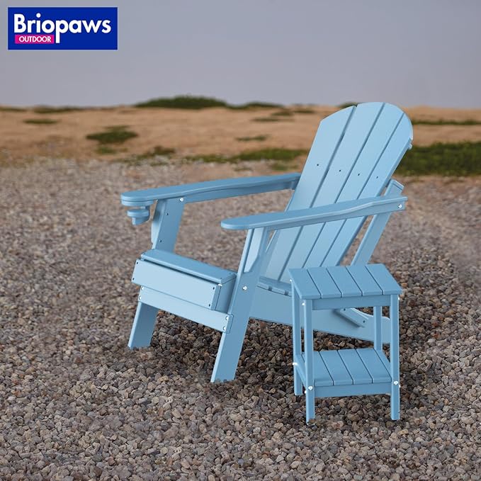 BRIOPAWS Outdoor-Side-Table | Small | HDPE Plastic | Patio End-Table | 2-Shelf Adirondack Outside Tables | All Weather | for Poolside Front Porch Indoor Living Room | 14" x 13" | Arctic
