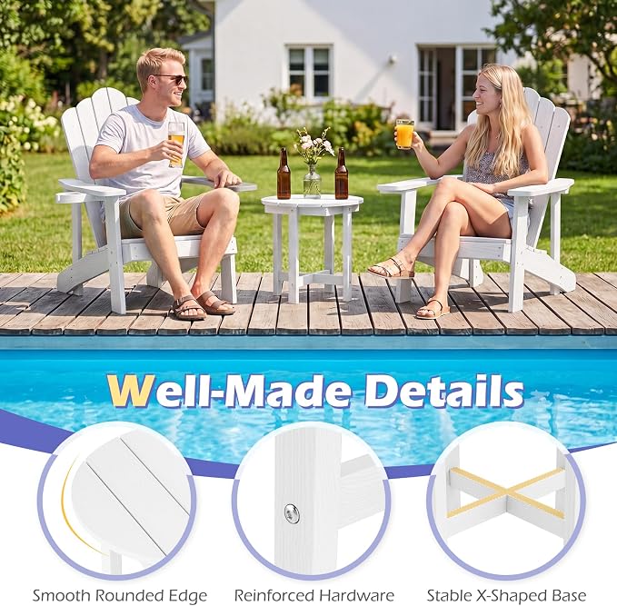 Tangkula Round Outdoor Side Table, Adirondack Side Table with Weather-Resistant, Waterproof Top, Small Outside End Table for Patio Deck Pool Porch, Easy Maintenance (White,1)