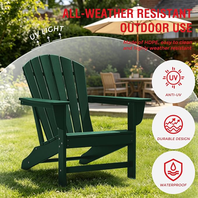 Costaelm Patio Conversation Set, Patio Chairs Set of 5 Balcony Firepit Furniture Outdoor Adirondack Square Table and Chair Backyard Furniture Set for Lawn Porch Pool Garden, Dark Green
